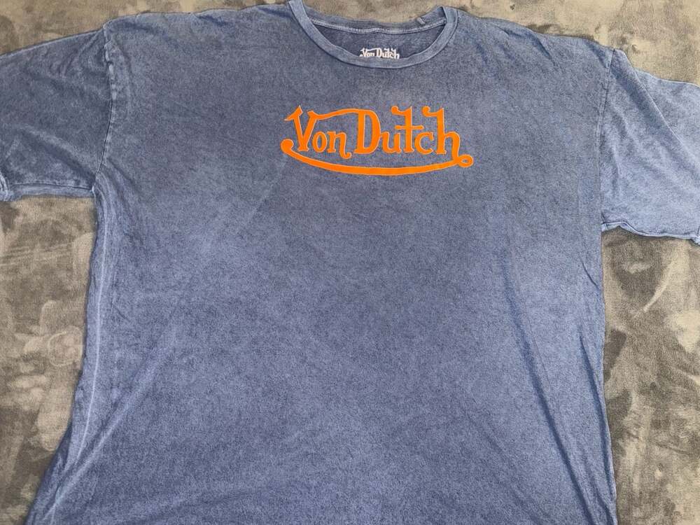 Von Dutch Vintage Wash Short Sleeve Graphic T-Shirt Blue Orange XXL